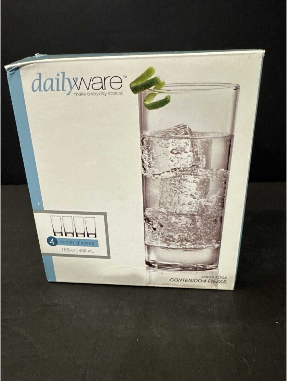 dailyware Clear (4) Cooler Glasses Solid 15.5 Oz Water Iced Tea High Ball